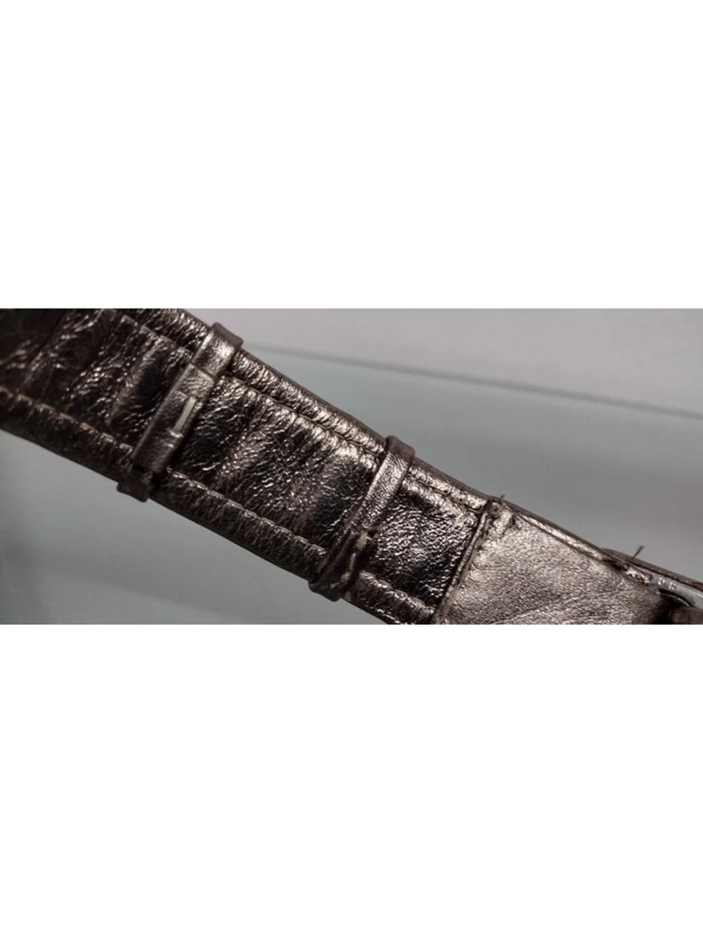 1970s Metal Mesh Olive Metallic Leather Belt Cinch Waist Small 25 / 27